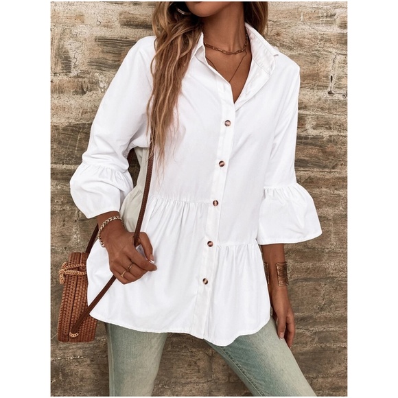 BellanBlue Tops - Boho Button Down Ruffle Sleeve Oversized Shirt
